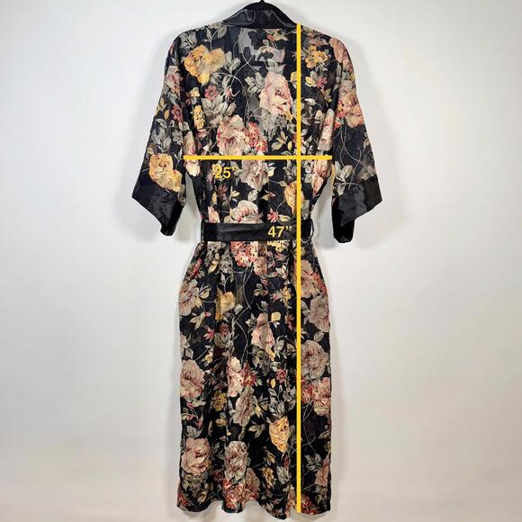 VTG 70’s L.A. Intimates Floral Satin Brocade Kimono Robe - M - Picture 7 of 7